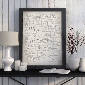 All I&#39;ve Ever Need//Wedding Song Lyrics Wall Art//Wedding Gift//One Year Anniversary Gift//Paper Anniversary//Anderson East