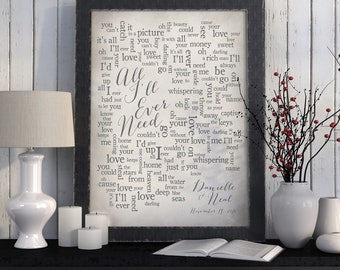 All I've Ever Need//Wedding Song Lyrics Wall Art//Wedding Gift//One Year Anniversary Gift//Paper Anniversary//Anderson East