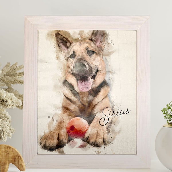 Dog Loss Gift, Custom Pet Portrait, Cat Memorial, New Puppy Kitty Gift, Watercolor Pet Frame, Digitally Created Watercolor Print