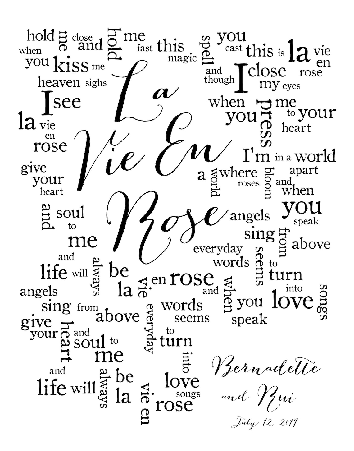 La Vie En Rose//wedding Song Lyrics Wall Art//wedding Etsy