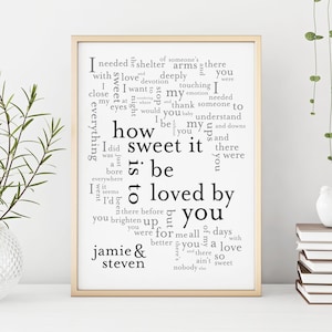 Art mural paroles de chanson de mariage, How Sweet It Is par James Taylor, cadeau de mariage parfait et décoration d'un an, Anniversaire en papier