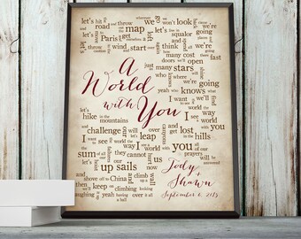 A World With You//Wedding Song Lyrics Wall Art//Wedding Gift//One Year Anniversary Gift//Paper Anniversary//Jason Mraz