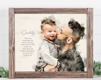 Father's Day Portrait // Father Son Watercolor // first dad gift // Father's Day Gift