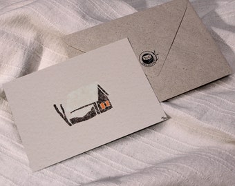 Kunstkarte Hütte mit Graspapier-Umschlag