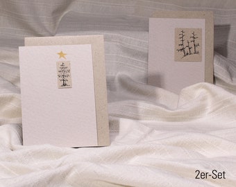 Set of 2 art cards fir trees with grass paper envelope