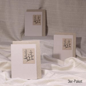 3 x Kunstkarte Wintertannen mit Graspapier-Umschlag