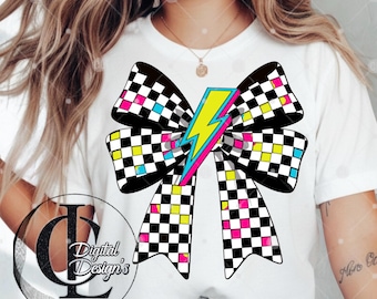 Neon Big bow, T-shirt Design PNG, Lighting Bolt, Instant Download