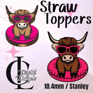 3D Printed Straw Topper, Highland Cow, Floaty, Stanley Tumblers, PLA Accessory