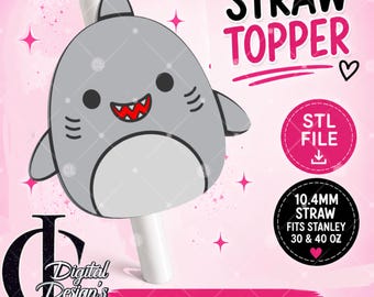 Shark Squish, 3D Printed Straw Topper, Stanley Tumblers, PLA Accessory, Cup Charms