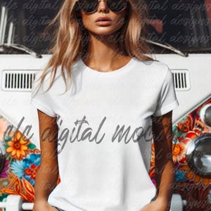 White T-Shirt Mockup, Hippie VW Van Scene (High Resolution JPEG)