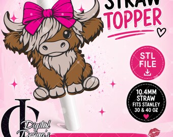 3D Printed Straw Topper, Highland cow, Stanley Tumblers, PLA Accessory, Cup Charms