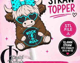 Highland Cow, Rocker, 3D Printed Straw Topper, Stanley Tumblers, PLA Accessory, Cup Charms