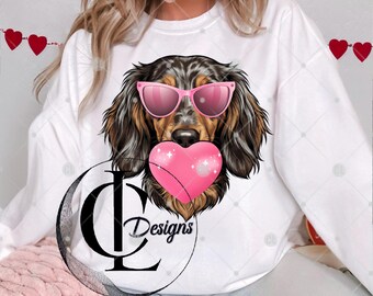 Dachshund Tshirt design, Doxie Mom Shirt, Weenie Dog Gift, Valentine, Bubble Gum, whimsical
