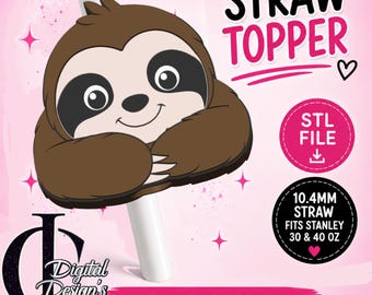 Sloth, 3D Printed Straw Topper, Floaty, Stanley Tumblers, PLA Accessory, Cup Charms