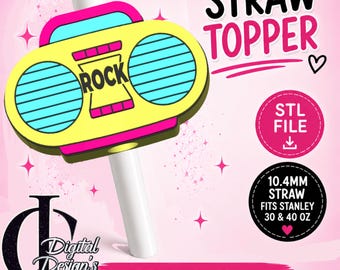 Boom Box Rock, 3D Printed Straw Topper, STL, Stanley Tumblers, PLA Accessory, 90s
