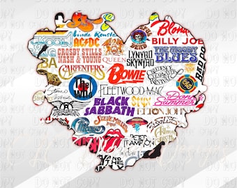 Rock Band Logo Collage, Retro Music Art (Digital Download)