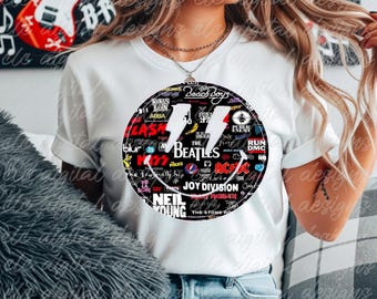 ロックンロール スマイリーフェイス Tシャツ モックアップ、レコードコラージュ（デジタルダウンロード）