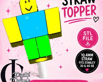 The Noob, 3D Printed Straw Topper, Games, Stanley Tumblers, PLA Accessory, Cup Charms