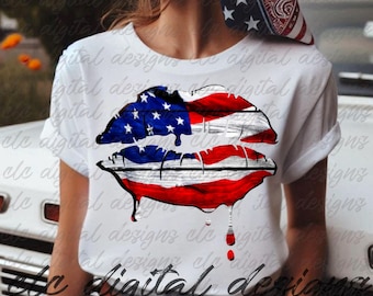 American Flag Lips PNG, Patriotic Design (Digital Download)