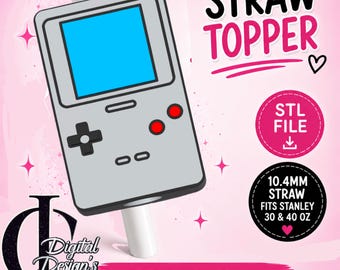 Gameboy, Nintendo, 3D Printed Straw Topper, Stanley Tumblers, PLA Accessory, Cup Charms