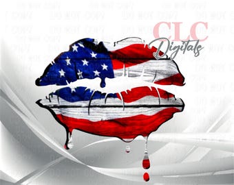 American Flag Lips PNG, Patriotic Design, Shirt Mockup (Digital Download)