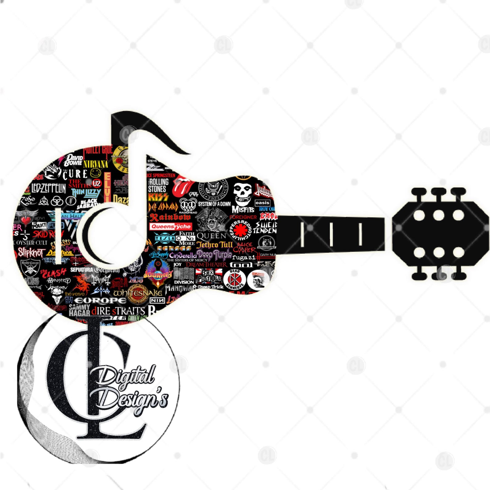 Rock Band Logo Collage, Guitar Design, Heavy Metal Music, Graphic T ...