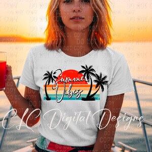 Trendy design png, Summer Vibes, Beach, Palm Trees, Digital Download, Sublimation, Girl fashion png, Tshirt mockup png, Surfing, JPEG, DTF