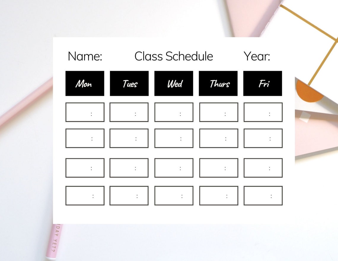 College Schedule Semester Template Printable Class Schedule Etsy