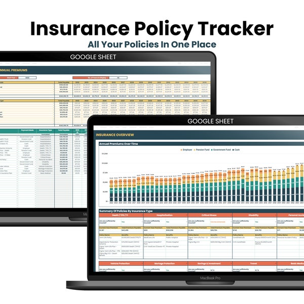 Insurance Policy Tracker [Multi-Year] | Google Sheets Only | Excel Not Supported