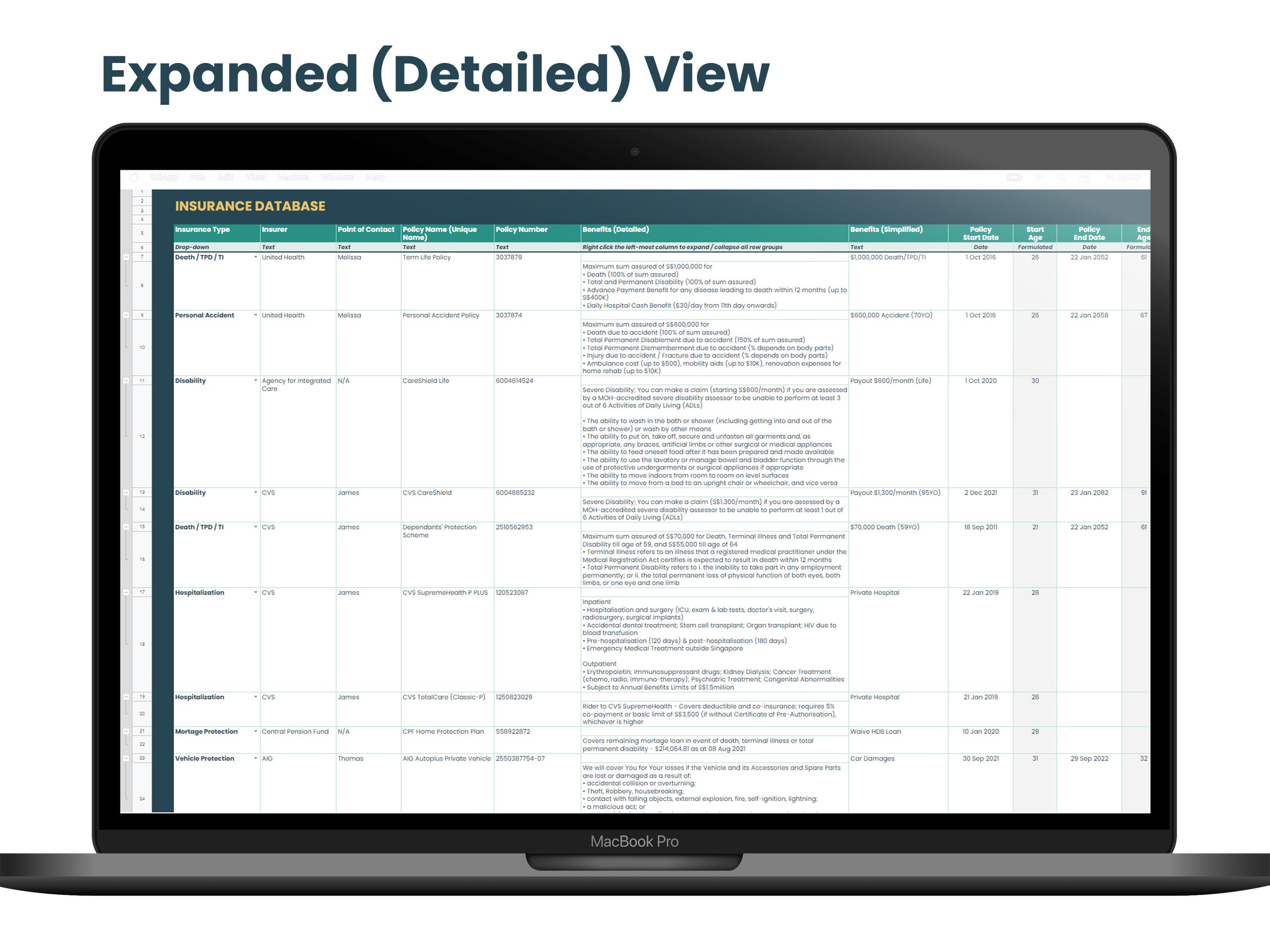 Insurance Policy Tracker [multi-year] | Google Sheets Only | Excel Not ...