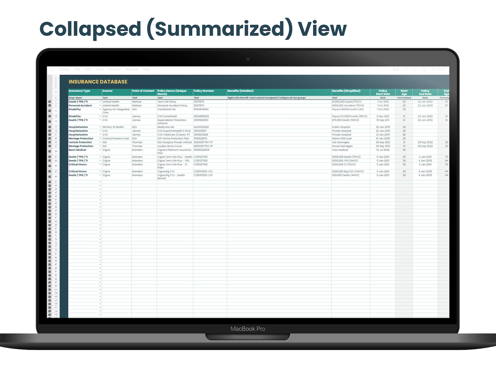 Insurance Policy Tracker [multi-year] | Google Sheets Only | Excel Not ...