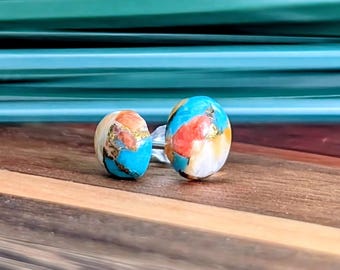 Oyster Copper Turquoise Sterling Silver Stud Earrings: Minimalist Jewelry