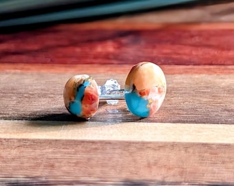 Oyster Copper Turquoise Sterling Silver Stud Earrings: Minimalist Jewelry