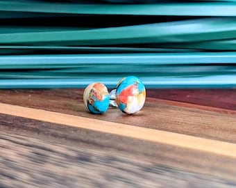 Oyster Copper Turquoise Sterling Silver Stud Earrings: Minimalist Jewelry