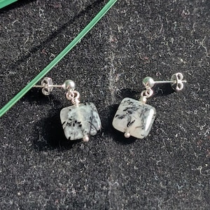 Black Tourmalated Quartz Earrings in Sterling Silver, Quartz Dangles afbeelding 5