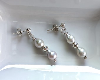 White Baroque Pearl and Sterling Silver Dangle Earrings