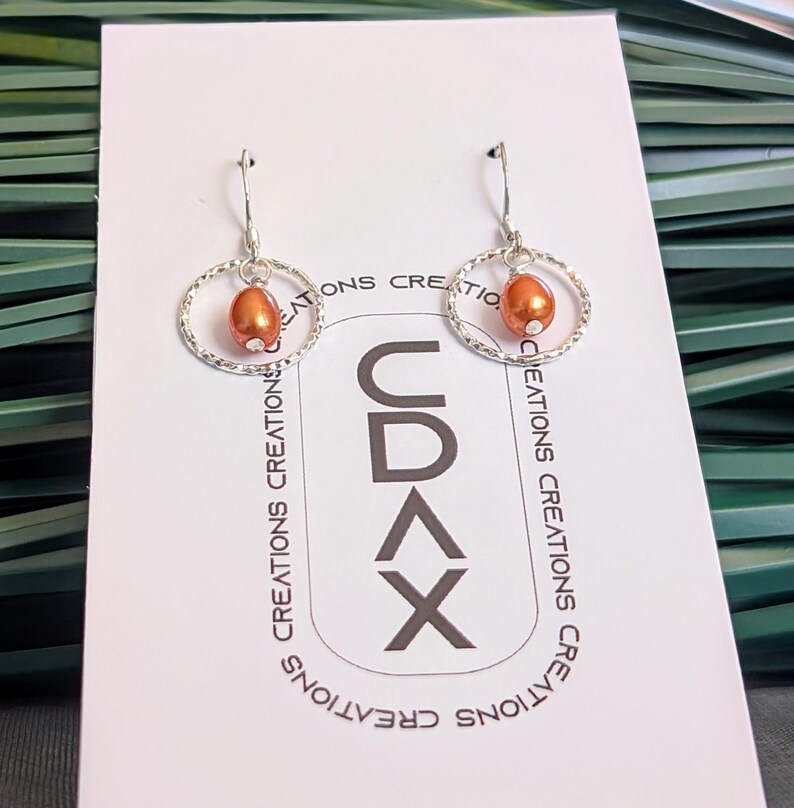 Copper Pearl Hoop in Sterling Silver, Pearl Drop Earrings bild 8