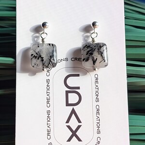 Black Tourmalated Quartz Earrings in Sterling Silver, Quartz Dangles afbeelding 8