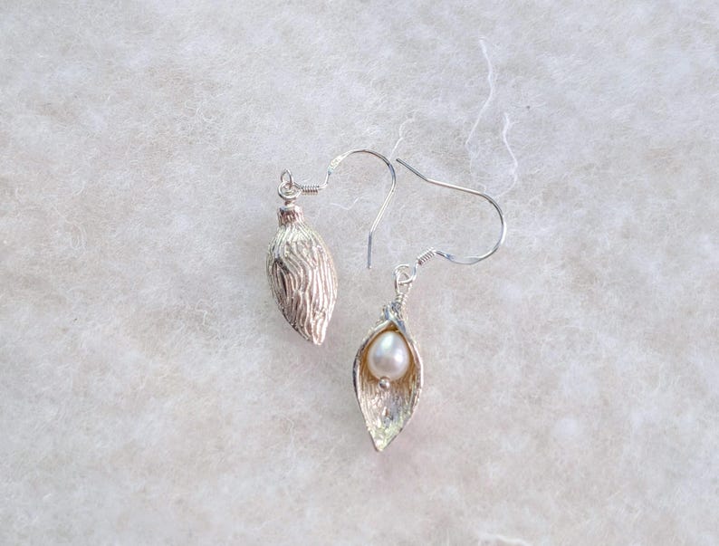 Calla Lily Pearl Earrings in Sterling silver image 2