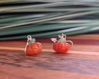 Carnelian Pumpkin Earrings: Sterling Silver Halloween Jewelry