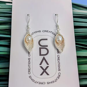 Calla Lily Pearl Earrings in Sterling silver image 8