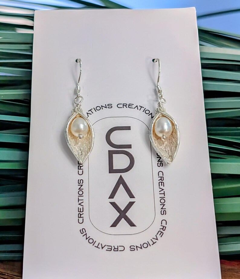 Calla Lily Pearl Earrings in Sterling silver image 8