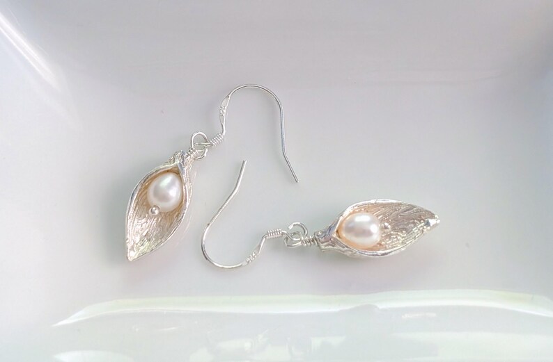 Calla Lily Pearl Earrings in Sterling silver image 4