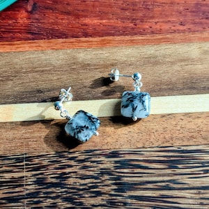 Black Tourmalated Quartz Earrings in Sterling Silver, Quartz Dangles afbeelding 3