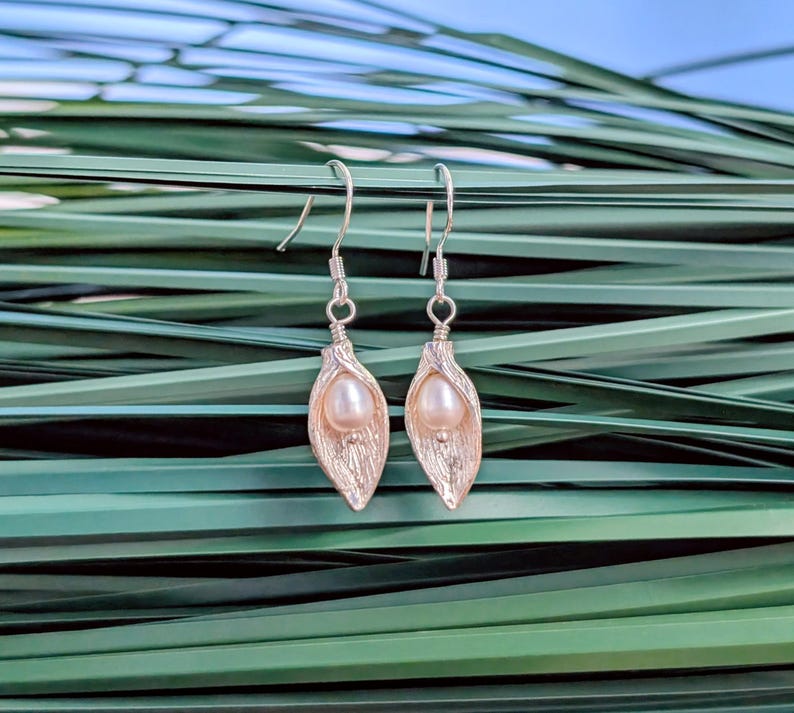 Calla Lily Pearl Earrings in Sterling silver image 1