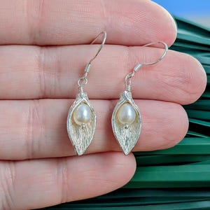 Calla Lily Pearl Earrings in Sterling silver image 7