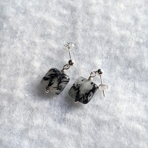 Black Tourmalated Quartz Earrings in Sterling Silver, Quartz Dangles afbeelding 2