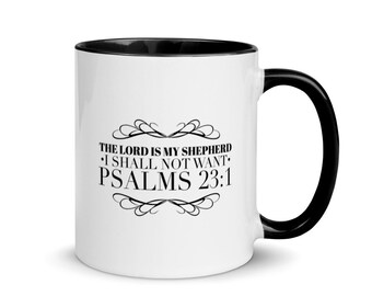 Salmo 23, Taza con color dentro, Taza de las Escrituras, El Señor es mi pastor, Taza de versículo de la Biblia, Taza de café, Taza basada en la fe, Regalo cristiano