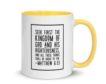 Jesús cita la taza con color en el interior, busca primero la taza de las Escrituras del Reino, Mateo 6:33, taza de café basada en la fe