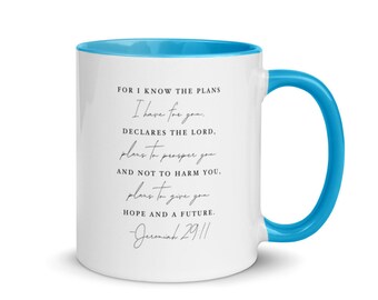 Jeremías 29:11, Taza con color dentro, Taza de versículo de la Biblia, Taza de escritura, Taza de café, Regalo de taza, Taza basada en la fe, Regalo cristiano